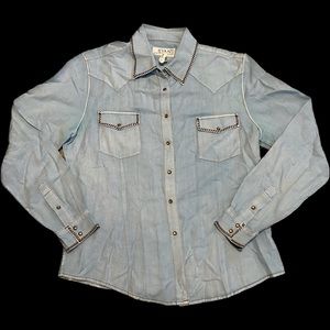 Ryan Michael Summer Sky Blue Western Style Snap Down Front Shirt Women’s Medium.